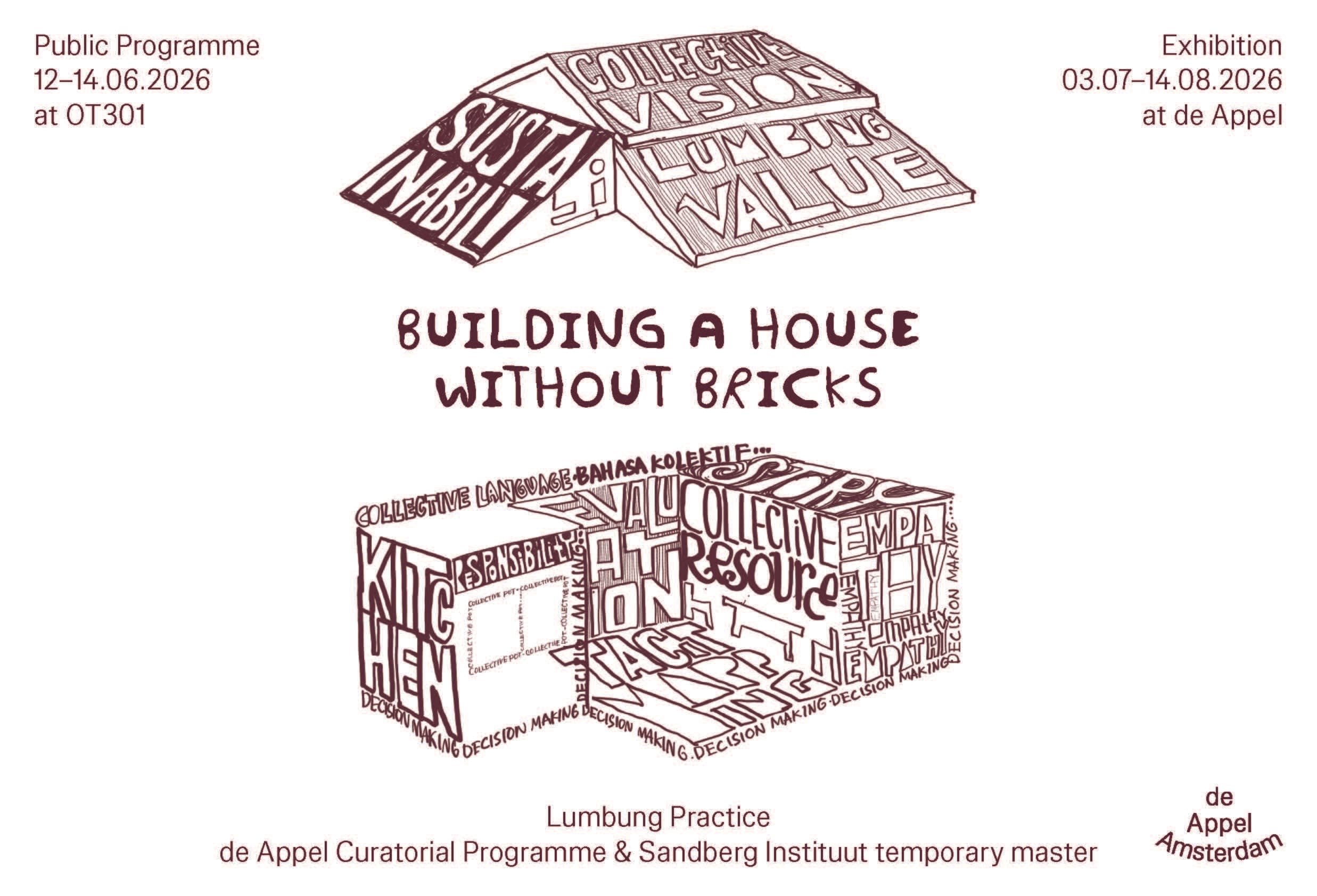 The images shows a drawing of a house made of words. 